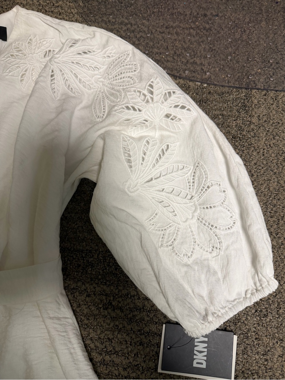 DKNY White Embroidered Long Sleeve Wrap Dress - Picture 2 of 6